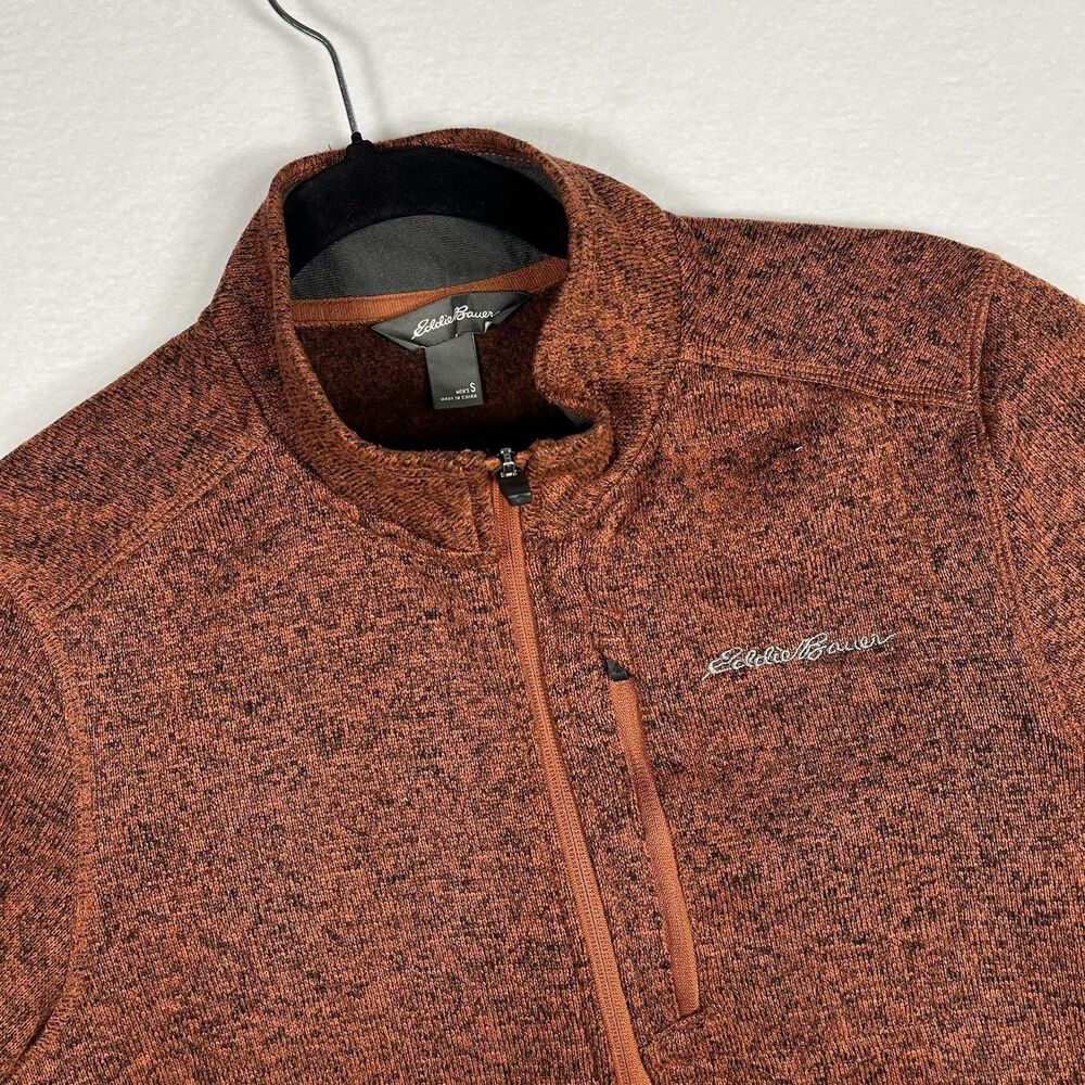 Eddie Bauer Mens Small 1/4 Zip Fleece Pullover Orange Heather Outdoor Hiking S